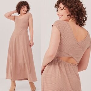 Pact Organic Striped Cross Back Maxi Dress Womens Size Medium Organic Cotton M